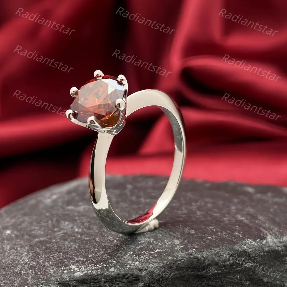 NEW Certified 2 ct. t.w. Garnet Red Moissanite Solitaire 6 Prong Ring